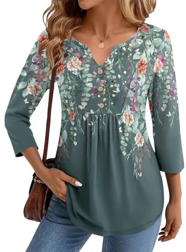 Zeagoo Green Floral Tee Dressy Casual Business Blouse