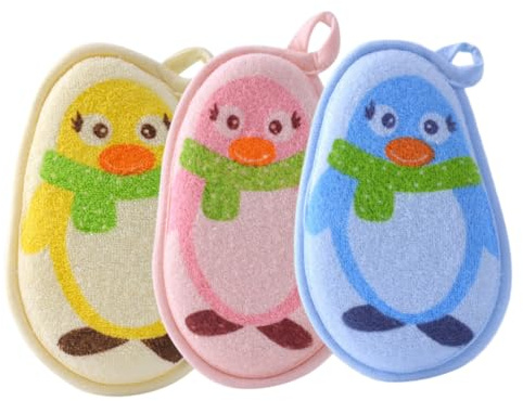 SOPOTUTU 3 pièces de Bain Garçon Fille Cartoon Exfoliants Doux Outils Portables pour Nettoyage Corporel Lingettes de Bain pour Garçon Fille