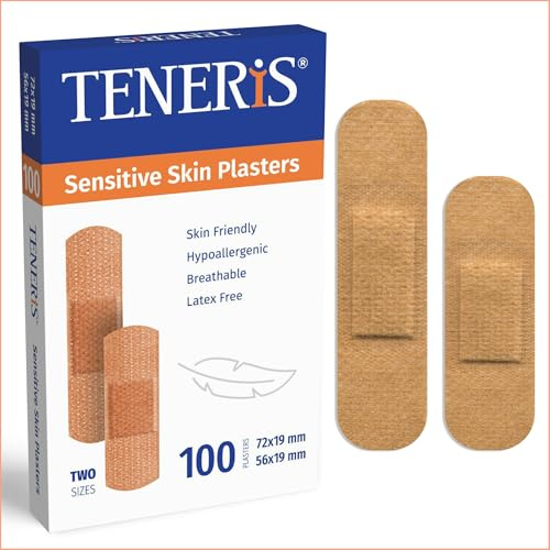 Teneris Sensitive Skin Plasters – Pack of 100 – Breathable, Hypoallergenic, Latex-Free Non-Woven Wound Dressings for Cuts, Blisters & Grazes for Everyday Protection