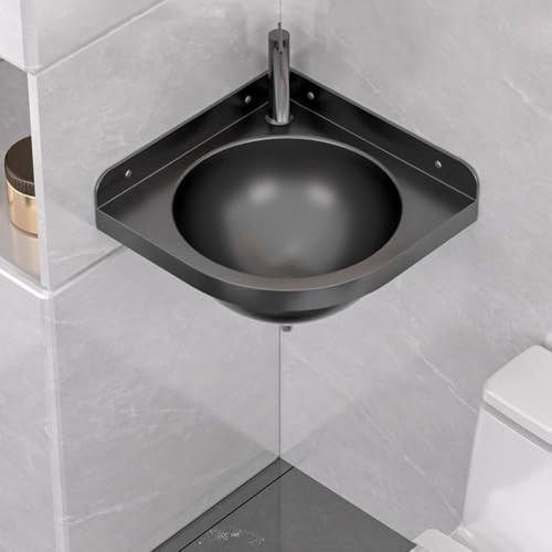HEFJIAYCIQ Lavabo De Baño De Acero Inoxidable Para Esquina, Lavabo Pequeño Para Baño Montado En La Pared, Para Interiores, Garajes, Lavaderos/Cuartos De Servicio,Black 2,32x32x17.5cm