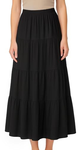 GWAWG Elegant Maxi Skirts for Women UK,Elastic High Waist Ladies Long Skirts Elegant A-Line Beach Skirt,Vintage Summer Tiered Maxi Skirt (UK, Alpha, S, XXL, Regular, Regular, Black)