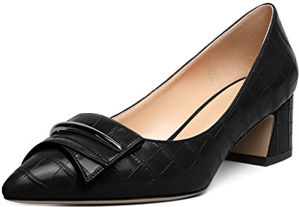 EDEFS Escarpins Femme Talon Bloc Bout Pointu - Talon Moyen Élégants Crocodile Noir Taille EU39