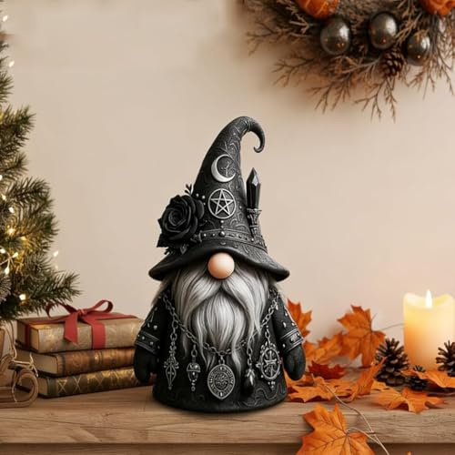 Gothic Wizard Gnome Statue, Gothic Wizard Gnome Figurine for Indoor Scary Table Shelf Tier Tray Ornament, Spooky Fall Christmas Halloween Home Decoration Gift (1pcs)