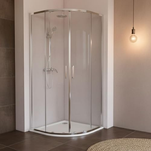 SOULHOME Mampara de ducha semicircular 90x90 cm plata, 2 fijos + 2 puertas correderas, vidrio templado 6 mm antical altura 200 cm