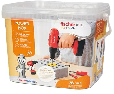 fischertechnik Fischer for Kids Power-Box 579436 – Attrezzi Giocattolo per Bambini con tasselli Duo Kid, cacciavite e Avvitatore a Batteria, dai 3 Anni in su