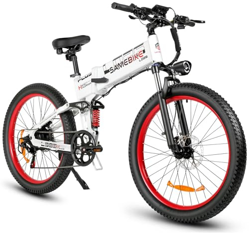 SAMEBIKE 26 pollici elettrica pieghevole 48V 15Ah batteria ricaricabile E-Mountain Bike per Tutti i Terreni Bicicletta elettrica a 7 marce con display LCD e 250W motore Commuting bike(Bianco)