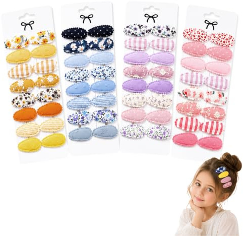 64 Pack Baby Hair Clips for Girls Toddler, Mini Snap hair Clips Embroidered Floral Patterns, Soft Fabric Covered Barrettes for Infants Kids, Non-Slip Mini Hair Accessories Set