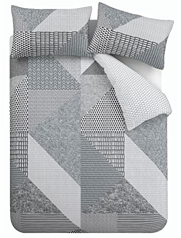 Catherine Lansfield Larsson Geo Reversible Single Duvet Cover Set with Pillowcase Grey