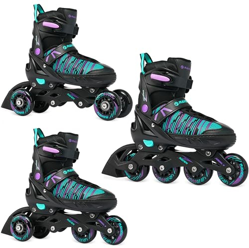 RAVEN 3in1 Inline Skates Pattini in linea Triskates Pattini a rotelle per bambini, adulti, ragazze e donne regolabili Cande, 38-42 (25cm-27,5cm))