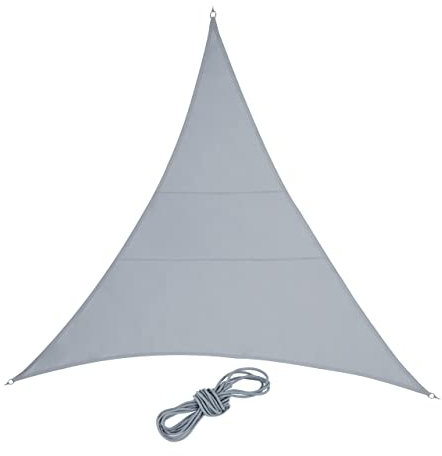 Relaxdays Sonnensegel, dreieckig, 4x4x4 m, konkav, PES-Gewebe, wasserabweisend, Sonnenschutz mit Spannseilen, hellgrau