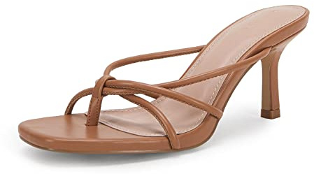 LAICIGO Women's Square Open Toe Flip Flops Stiletto Heels Strappy Thong Slide on Slingback Mules Sandals
