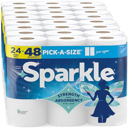 Sparkle Pick-A-Size Paper Towels, 24 Double Rolls (2,640 Sheets Total) - Strong 2-Ply Towels for Kitchen Cleanup and Everyday Messes