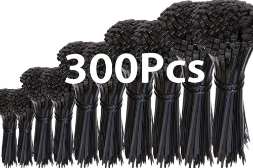 300 Stück Schwarz Kabelbinder Set 100/200/300, Kabelbinder UV Beständig mit, Kabelmanagement Gartenarbeit Cable Ties (300pcs, ZD-003)