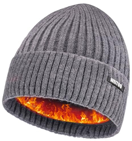 WEITOO Unisex-Winter Beanie Mütze Thermo Strickmütze Laufmützen für Herren und Damen Wintermütze，Geschenke für Männer Frau (Dark Grey)