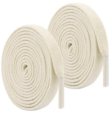 2 Pairs Wide Flat Trainer Shoelaces 8mm Flat Laces Shoelaces Trainers Shoe Laces for Trainers Sneakers Laces Durable Sports Shoes Lace Replacement Boot Laces for Walking Running (off white)