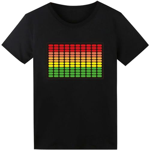SOOOEC T-shirt LED avec égaliseur activé par le son, pour Halloween, fête EDM, hip-hop, cosplay, concert, anniversaire, cadeau DJ, noir, Noir (onde sonore), L