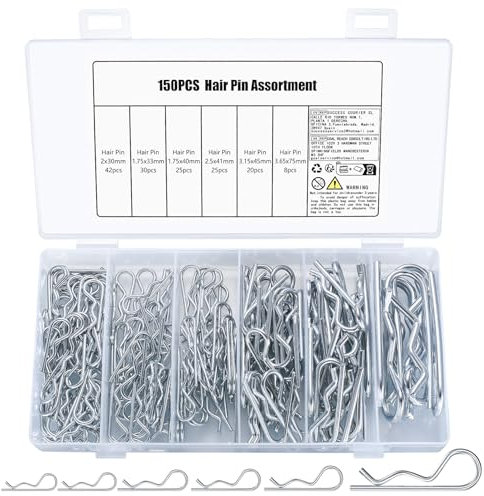 150 Pièces Goupille Fendue, Kit d'assortiment de Goupilles Fendues, Goupilles à Ressort R Clips, Goupille de Retenue, Goupilles de Sécurité en Métal pour Tracteurs, Camions, Tondeuses à Gazon