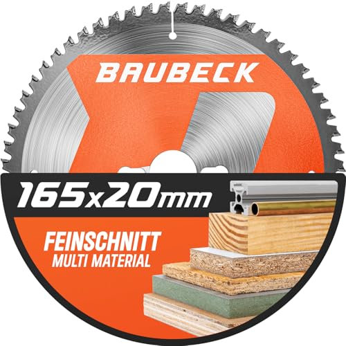 BAUBECK Sägeblatt 165x20 +16mm Adapter, 56Z, 1.5mm Schnitt in Holz & Alu, Akku 18v kompatibel mit M. SP6000/J, DHS680, Bosch GKT 55 / GCE S/GKS 18 V, Kreissägeblatt 165x20, Sägeblatt 165x16