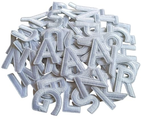 ZLETTERY 1.5 inch Iron on Letter Patches 78 Pieces, A-Z Embroidered Alphabet Patches for Clothing Jackets Hats Backpacks Jeans White
