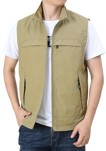Gilet softshell léger pour homme, gilet de voyage en plein air, vêtement d'extérieur, veste sans manches pour la randonnée, costume réel, beige, XXL
