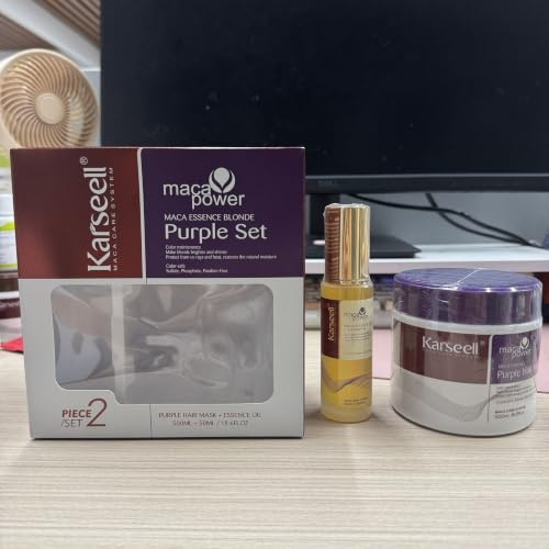 Karseell Blond hårvårdsset med lila hårmask och hårolja, 500 ml + 50 ml | 2-stegs hårvårdsset för blond, silver, grå och höjdpunkter