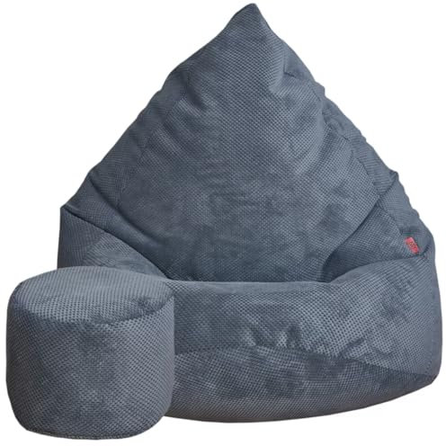 Slevobox Sitzsack mit Hocker Graphit 95x95x120 cm - XXL Sitzsack Erwachsene mit Füllung - Schlafzimmer und Wohnzimmer Möbel - Samt Indoor Sitzsäcke - Bean Bag - Lounge Sessel