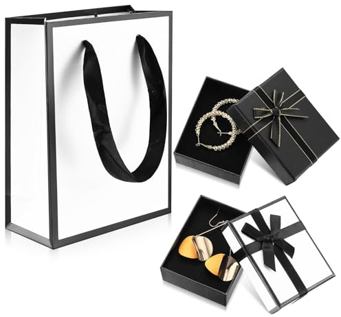 2 små presentaskar för presenter och 1 presentpåsar, 7 x 9 x 3 cm smyckespresentask halsbandslåda med lock och rosett, för örhänge armband örhänge halsband gåvor lådor på födelsedagar alla hjärtans