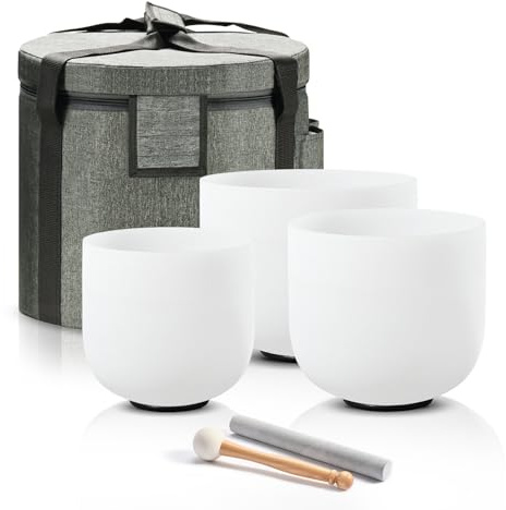 CVNC 432HZ Crystal Singing Bowls Set of 3, 7'' C Root 8'' F Heart 9'' G