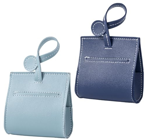2Pack Artificial Leather Waterproof Dog Poop Bag Dispenser, Mini Purse Shape Fashion Dog Poop Bag Holder Portable buckle Dispenser for Travel, Walking (Light Blue, Deep Blue)