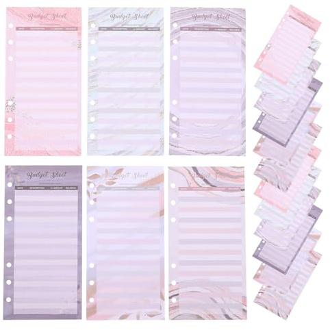 jojofuny Recharges de 60 feuilles pour planificateur budgétaire - Inserts de calendrier hebdomadaires et mensuels, 6 trous pour budget de dépenses et enveloppes