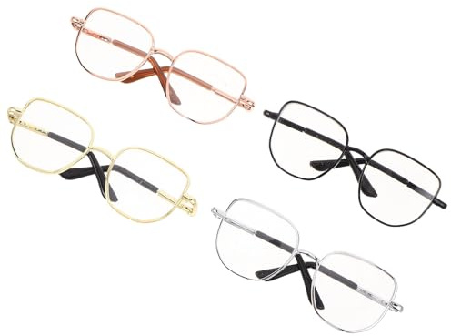 SUPVOX 4pcs Doll Accessories Miniature Eyeglasses Square Metal Frame Lens for Dollhouse Toy Photo Props Doll Making Supplies