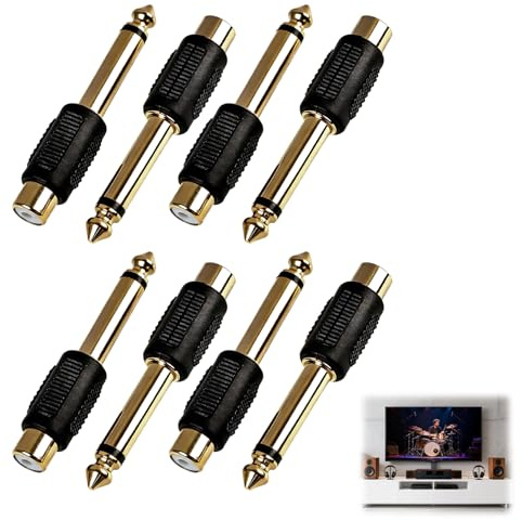 Tuwonwa 8 st ljudadapter, 6,35 mm uttagskontakt till RCA-uttag, hörlursadapter, adapter jack cinch för förstärkare, mixer, hörlurar, hemteater, förgyllda anslutningar