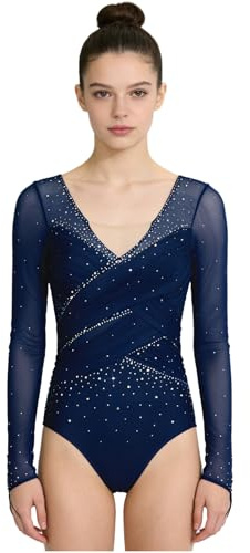 Oyolan Justaucorps Gymnastique Manches Longues Femme Body Patinage Artistique Danse Leotard Strass Costume Compétition
