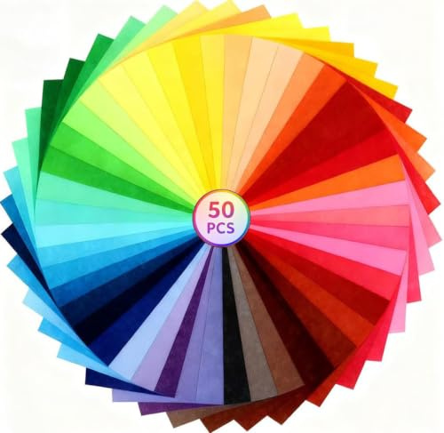 50 Pcs Felt Fabric Sheets 20x30cm, Assorted Colors 1mm Thick Nonwoven Soft Textile, Craft Felt for Sewing Quilting DIY Projects Teen Home Decor
