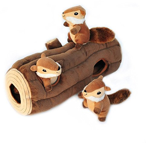 ZippyPaws Burrow- Interactive Dog & Puppy Toys for Boredom, Stimulating Pet Products to Keep them Busy, Hide & Seek Plush Dog Puzzles, Squeaky Toy for Enrichment, For Small & Medium Dogs- Chipmunk Log