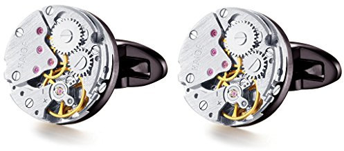 Honey Bear 1 Paar Rund Herren Manschettenknöpfe Cufflinks Steampunk Nicht-Bewegung Watch mit Geschenk Box (Schwarz)