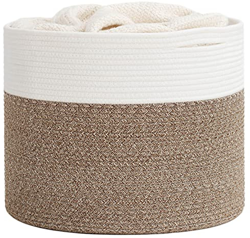 Goodpick 15.8 x 15.8 x 13.8 Inches Blanket Basket - Cotton Rope Baskets for Blankets & Toys, Nursery & Living Room Decor (Soft Material Design)