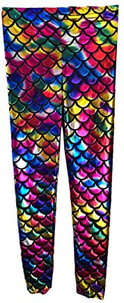 Crazy Chick® New Girl's Kids Mermaid Rainbow Fish Scale Holographic Slim Fit Shiny Disco Metallic Leggings Pants Age 5-13 Years (11-12 Years)