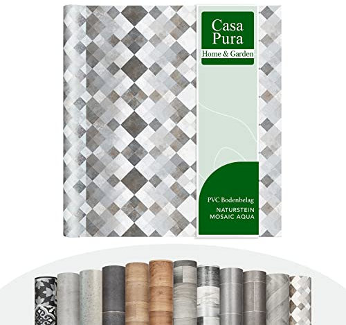 Vinyl Flooring Rolls by The Metre | Wood Effect, Tile Effect, Stone Effect PVC Flooring, Cushion Lino Floor Covering for Kitchen, Bathroom, Living Room (Toscana Aqua, 100 x 100 cm)