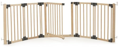 Yoko Kinderschutzgitter Holz 95-260 cm I Kaminschutzgitter flexibel freistehend oder Wandmontage I Sicherheitsgitter mit Türöffnung I Laufgitter erweiterbar I Zubehör kompatibel Gitterverlängerung