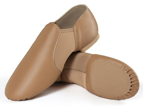 Dynadans Unisex PU Leather Upper Slip-on Jazz Shoe with Arch Insert for Women and Men's Dance Shoes-Brown-8.5M