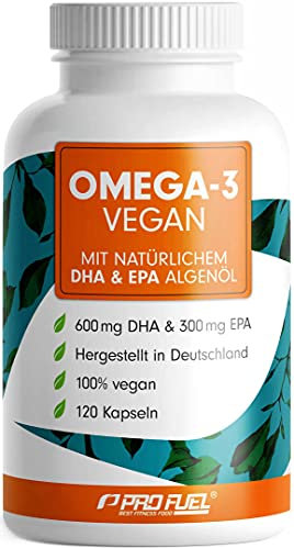 Omega-3 vegan Kapseln 120x - 2000 mg Algenöl pro Tag - hochdosiert mit 600mg DHA + 300mg EPA - hochwertige Omega-3 Algenöl Kapseln vegan - DHA:EPA Verhältnis 2:1 - laborgeprüft mit Analyse-Zertifikat