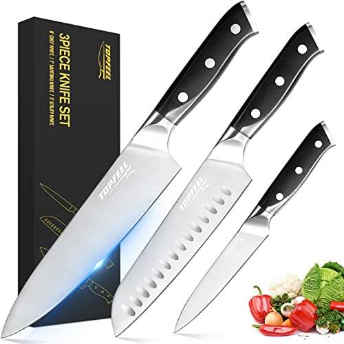 Topfeel Professional Chef Knife Set Sharp Knife, German High Carbon Stainless Steel Kitchen Knife Set 3 PCS-8 Chefs Knife &7 Santoku Knife&5 Utility Knife, Knives Set for Kitchen