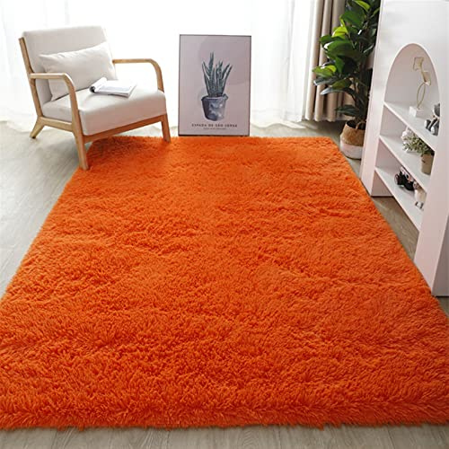 Lifup Tapis Rectangle à Poils Longs Doux et Moelleux, Tapis Décoratif Antidérapant pour Salon Chambre Orange 100 x 160 cm
