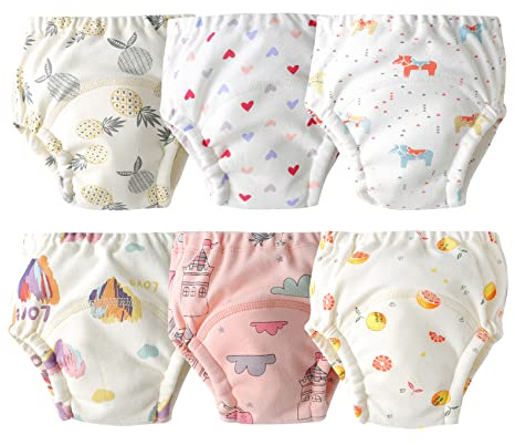 Orinery Unisex Training Underwear Cotton Toddler Boys Underpants Potty Training Panties Waterproof Girls Pee Panties 6-Pack (DX528-C, 6-12 Months Old)