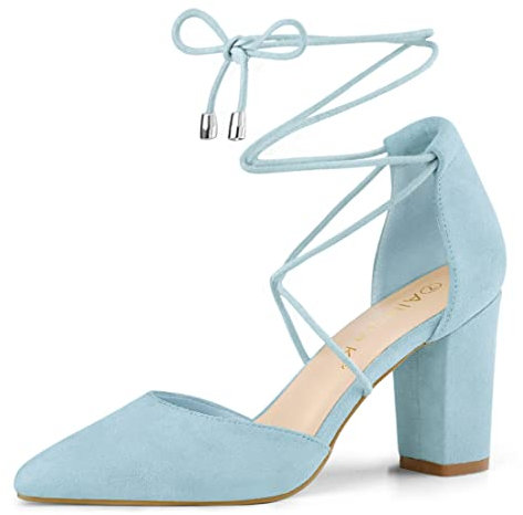 Allegra K Damen Sandalen mit spitzem Absatz und klobigen Absätzen Pumps Hellblau 38