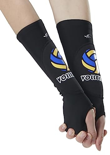 HiRui Volleyball Arm Guards Arm Sleeves, Passing Forearm Sleeves with Protection Pads and Thumb Hole for Kids Youth Women Men (Black, Small)