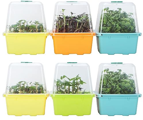 Vassoi per Microverde LUVCSOY con Coperchio, Kit di Germinazione con Cupola per Umidità e Fori da 3 mm, Senza BPA, per Semi Grandi Come Girasole e Piselli Verdi - Confezione da 6