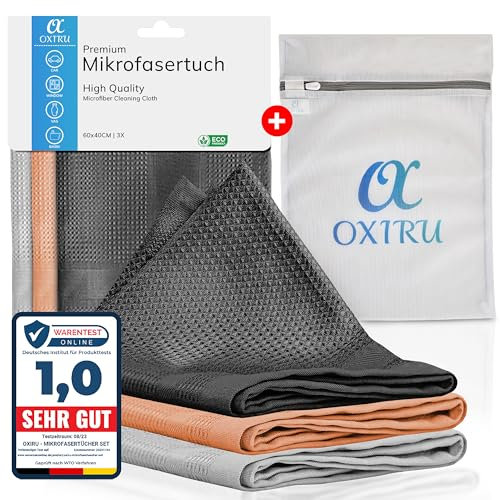 OXIRU Mikrofasertücher Set 40x60 - Als Fenstertücher Streifenfrei, Geschirrtücher Mikrofaser, Poliertuch, Hochglanzfronten Tücher, Glastücher, Auto Microfasertücher einsetzbar