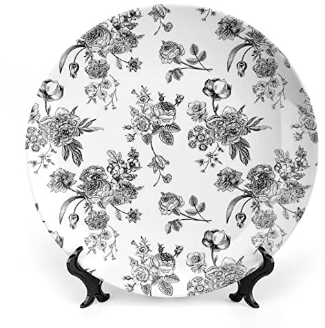 XISUNYA 8 Inch Decorative Plate, Black and White Porcelain Plate, Vintage Floral Victorian Classic Royal Modern Print Ornament Display Plate Decor Accessory for Dining, Parties, Wedding